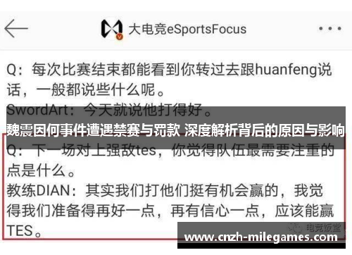 魏震因何事件遭遇禁赛与罚款 深度解析背后的原因与影响
